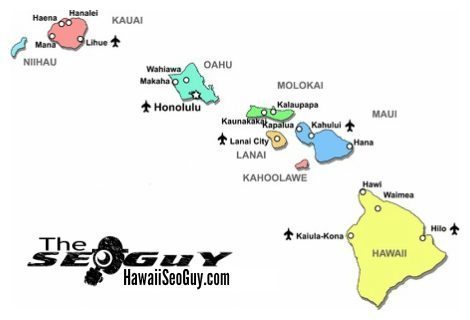 Dylanbz ©123rf.com Hawaii SEO - Picture of a Colored Hawaii map isolated over a white background